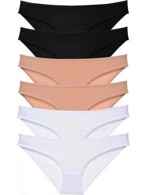 Marsilyan 6 Adet Süper Eko Set Likralı Kadın Slip Külot Siyah Ten Beyaz