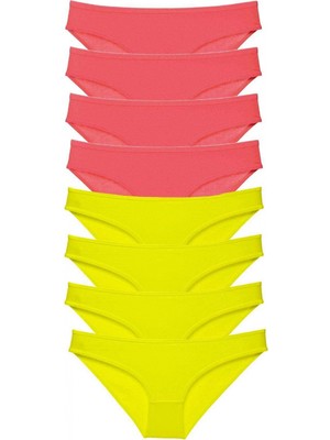 Marsilyan 8 Adet Süper Eko Set Likralı Kadın Slip Külot Sarı Fuşya
