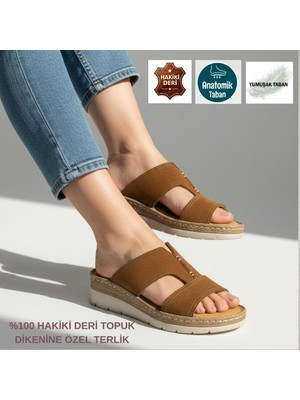 Cozi Company Kadın Hakiki Deri Tam Ortopedik Dolgu Topuklu Yumuşak Taban Terlik
