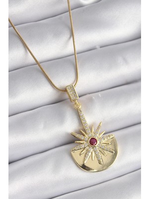 Shoplet Buğz 316L Çelik Gold Renk Zirkon Taşlı Yıldız Model Kadın Kolye
