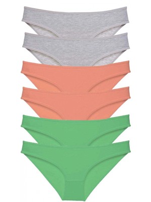 Marsilyan 6 Adet Süper Eko Set Likralı Kadın Slip Külot Gri Pudra Yeşil