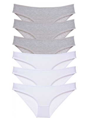 Marsilyan 6 Adet Süper Eko Set Likralı Kadın Slip Külot Gri Beyaz