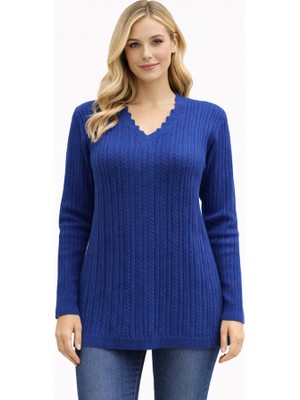 Stilmony Kadın V Yaka Triko Esnek Anne Mevsimlik Kazak