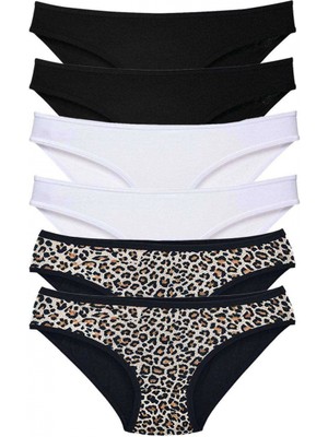 Marsilyan 6 Adet Likralı Kadın Slip Külot Leopar Siyah Beyaz