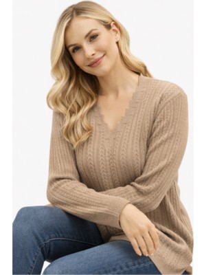 Stilmony Kadın V Yaka Triko Esnek Anne Mevsimlik Kazak