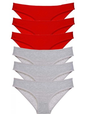 Marsilyan 6 Adet Eko Set Likralı Kadın Slip Külot Kırmızı Gri