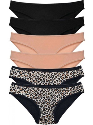 Marsilyan 6 Adet Likralı Kadın Slip Külot Leopar Siyah Ten