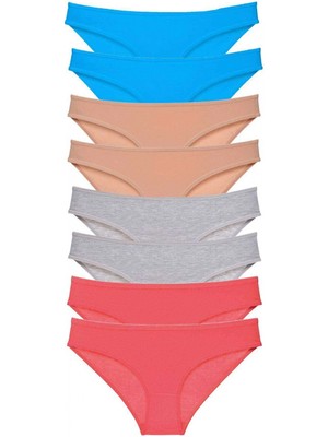 Marsilyan 8 Adet Süper Eko Set Likralı Kadın Slip Külot Ten Gri Fuşya Mavi