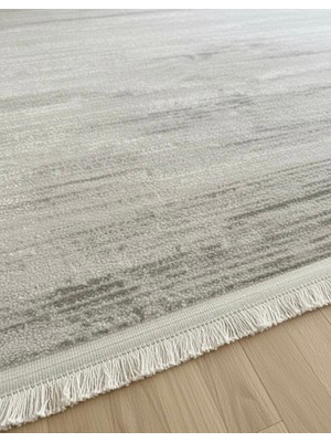 Deffino Home Krem Açık Gri Saten Bambu Ince Sık Dokuma Parlak Yüzey Kaymaz Özel Kesme Salon Koridor Halı Yolluk