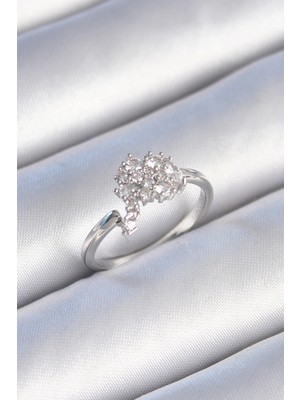 Shoplet Buğz Pirinç Gümüş Renk Zirkon Taşlı Kadın Yüzük