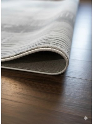 Deffino Home Krem Gri Saten Bambu Ince Sık Dokuma Parlak Yüzey Kaymaz Özel Kesme Salon Koridor Halı Yolluk