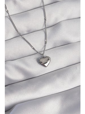 Shoplet Buğz 316L Çelik Gümüş Renk Kalp Model Love Kolye