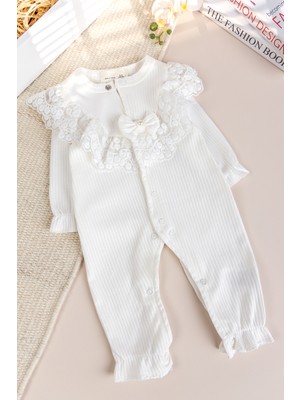 Babymod Güpürlü Fiyonklu 100% Pamuk Kız Bebek Tulum