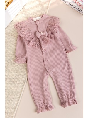 Babymod Güpürlü Fiyonklu 100% Pamuk Kız Bebek Tulum