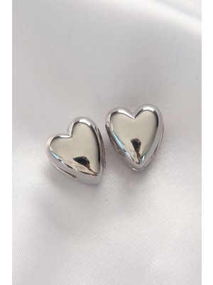 Shoplet Buğz Pirinç Gümüş Renk Minimal Bombeli Kalp Küpe