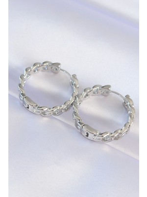 Shoplet Buğz Pirinç Gümüş Renk Zincir Model Halka Küpe