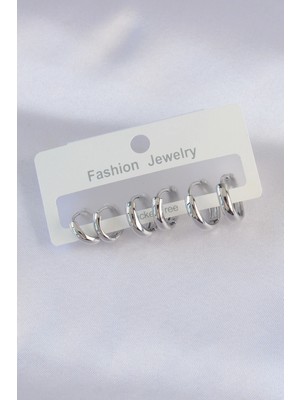 Shoplet Buğz Pirinç Gümüş Renk Oval Bombeli Küpe Seti