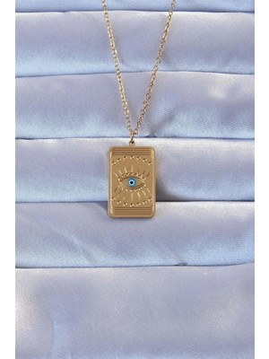 Shoplet Buğz 316L Altın Renk Işlemeli Nazarlı Göz Model Vintage Kolye
