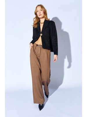CGA Kahve Içten Kemerli Pileli Yün Efekt Palazzo Pantolon | MKW669832-01