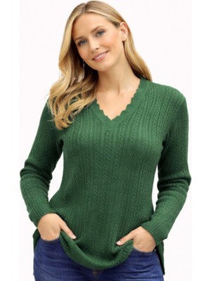 Stilmony Kadın V Yaka Triko Esnek Anne Mevsimlik Kazak