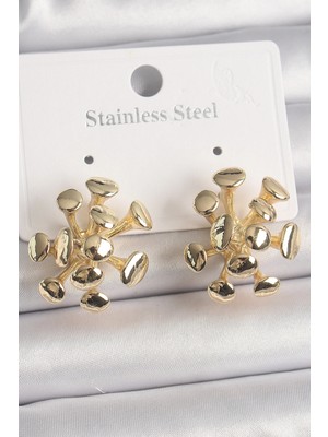 Shoplet Buğz Pirinç Gold Renk Virüs Figür Model Kadın Küpe