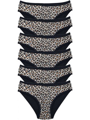 Marsilyan 6 Adet Leopar Desenli Likralı Yumuşak Dokulu Kadın Slip Külot
