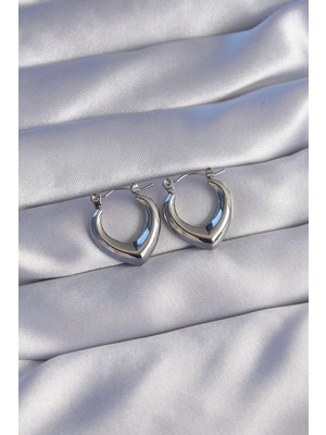 Shoplet Buğz 316L Çelik Gümüş Renk Içi Oval Tasarımlı Küpe