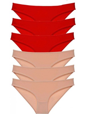 Marsilyan 6 Adet Eko Set Likralı Kadın Slip Külot Kırmızı Ten