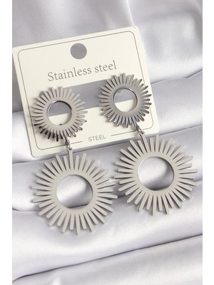 Shoplet Buğz 316L Çelik Gümüş Renk Sallantı Güneş Model Kadın Küpe