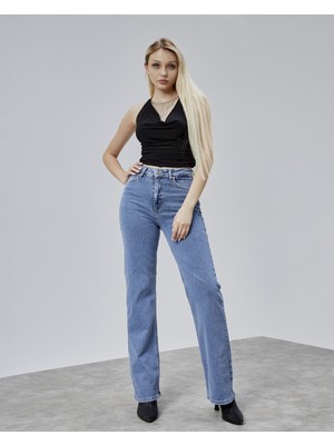 Bejna Kadın Yüksek Bel Wide Leg Geniş Paça Jean
