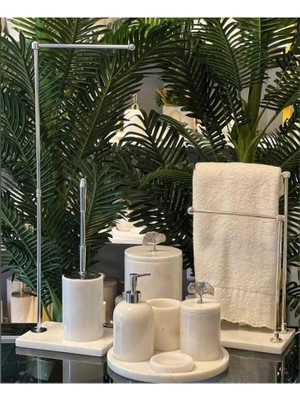 9 Parça Beyaz Mermer Banyo Setigümüş Yaprak