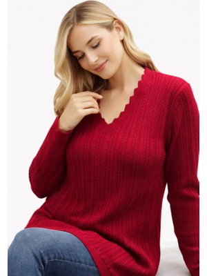 Stilmony Kadın V Yaka Triko Esnek Anne Mevsimlik Kazak