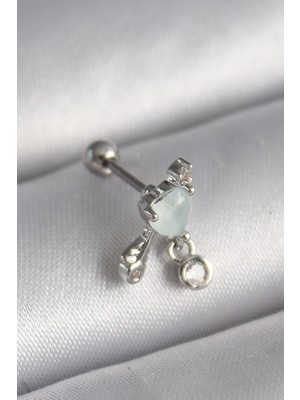 Shoplet Buğz 316L Çelik Gümüş Renk Beyaz Minelik Kalp Sallantı Zirkon Taş Detay Tragus Piercing