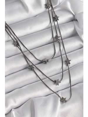 Shoplet Buğz Pirinç Füme Renk 3'lü Yıldız Model Kadın Kolye