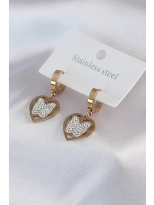Shoplet Buğz 316L Çelik Gold Renk Kelebek Model Zirkon Taş Detay Kadın Küpe