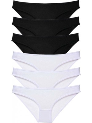Marsilyan 6 Adet Eko Set Likralı Kadın Slip Külot Siyah Beyaz