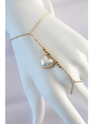 Shoplet Buğz 316L Çelik Gold Renk Beyaz Bubble Kalp Tasarımlı Şahmeran