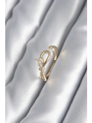 Shoplet Buğz Pirinç Gold Renk Zirkon Taş Detay Kurdele Model Kadın Yüzük