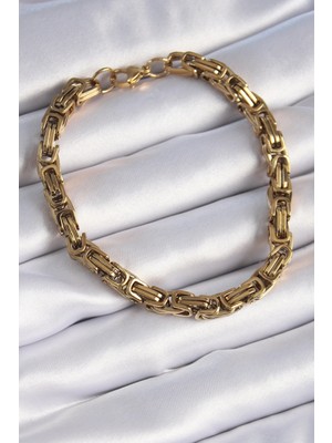 Shoplet Buğz 316L Çelik Gold Renk Kral Zincir Model Erkek Bileklik