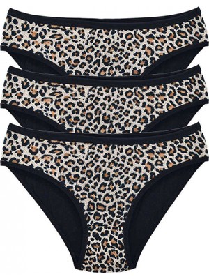 Marsilyan 3 Adet Leopar Desenli Likralı Yumuşak Dokulu Kadın Slip Külot