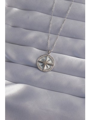 Shoplet Buğz 316L Çelik Zincir Gümüş Renk Zirkon Taşlı Kutup Yıldızı Kolye