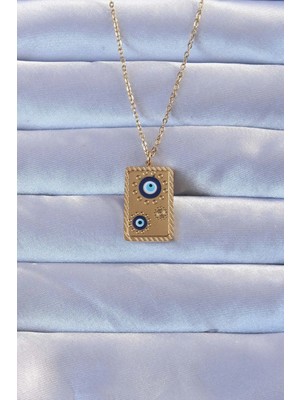 Shoplet Buğz 316L Altın Renk Işlemeli Nazarlı Vintage Kolye
