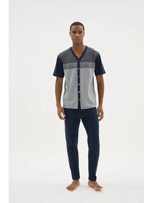 Kly V Yaka Önden Düğmeli Kısa Kol Erkek Pijama Takım 26154