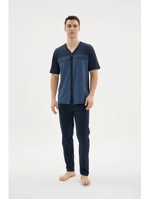 Kly V Yaka Önden Düğmeli Kısa Kol Erkek Pijama Takım 26154