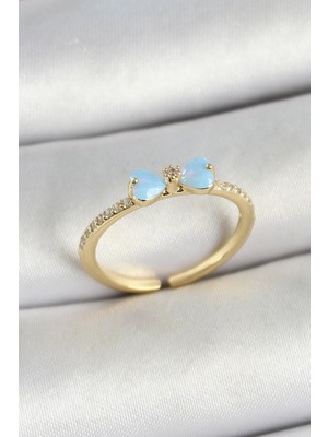 Shoplet Buğz Pirinç Fiyonk Figürlü Zirkon Taşlı Gold Renk Ayarlanabilir Kadın Yüzük