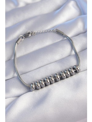 Shoplet Buğz 316L Çelik Gümüş Renk Oval Figürlü Bileklik