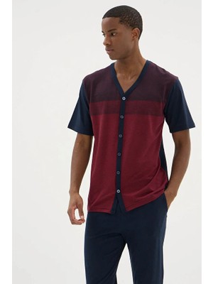 Kly V Yaka Önden Düğmeli Kısa Kol Erkek Pijama Takım 26154