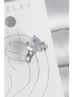 Shoplet Buğz Pirinç Gümüş Renk Zirkon Taşlı Kalp Model Kadın Kıkırdak Küpe