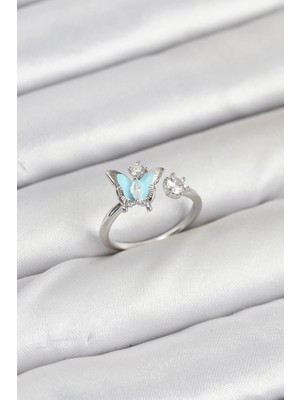 Shoplet Buğz Pirinç Gümüş Renk Kelebek Model Kadın Yüzük