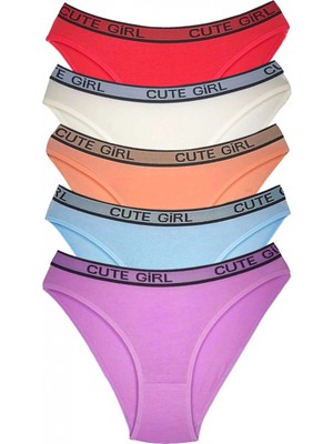 Marsilyan 5 Adet Beli Yazılı Pamuklu Kalın Lastik Kadın Slip Külot